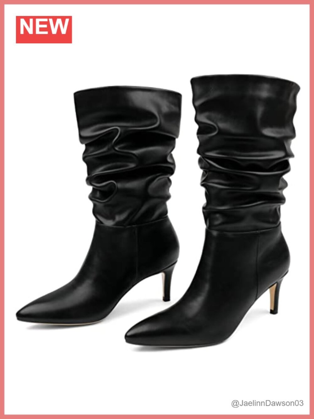 Women's Mid-Calf Slouchy Boots Low Heel 2.5" Faux Leather Water Resistant